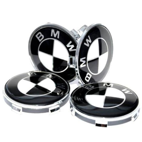 White/Black BMW Wheel Center Caps