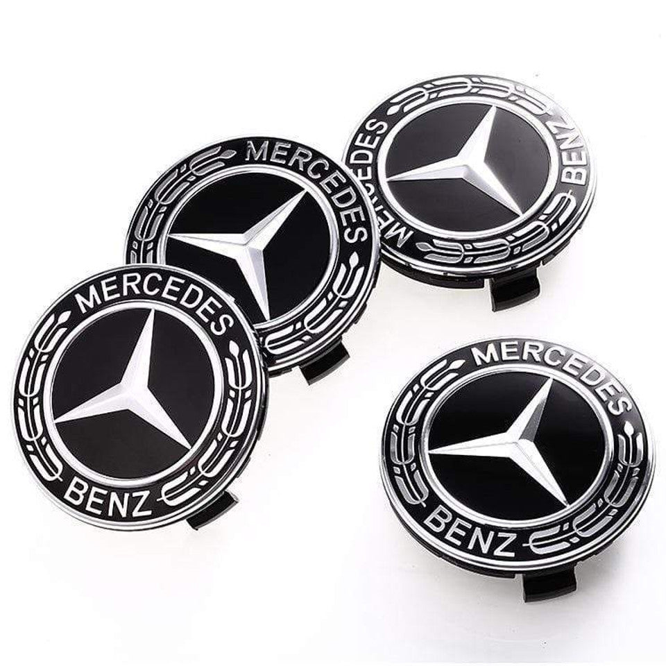 Mercedes Benz Black/Silver 75MM Wheel Center Caps
