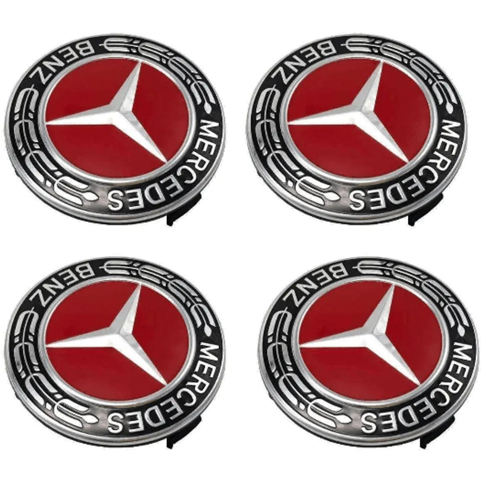 Red Mercedes Benz 75mm Wheel Center Caps