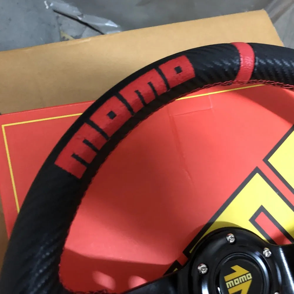 Carbon Fiber Pattern Red Momo Universal Steering Wheel