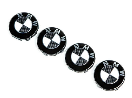 Black White Real Carbon Fiber BMW Wheel Center Caps